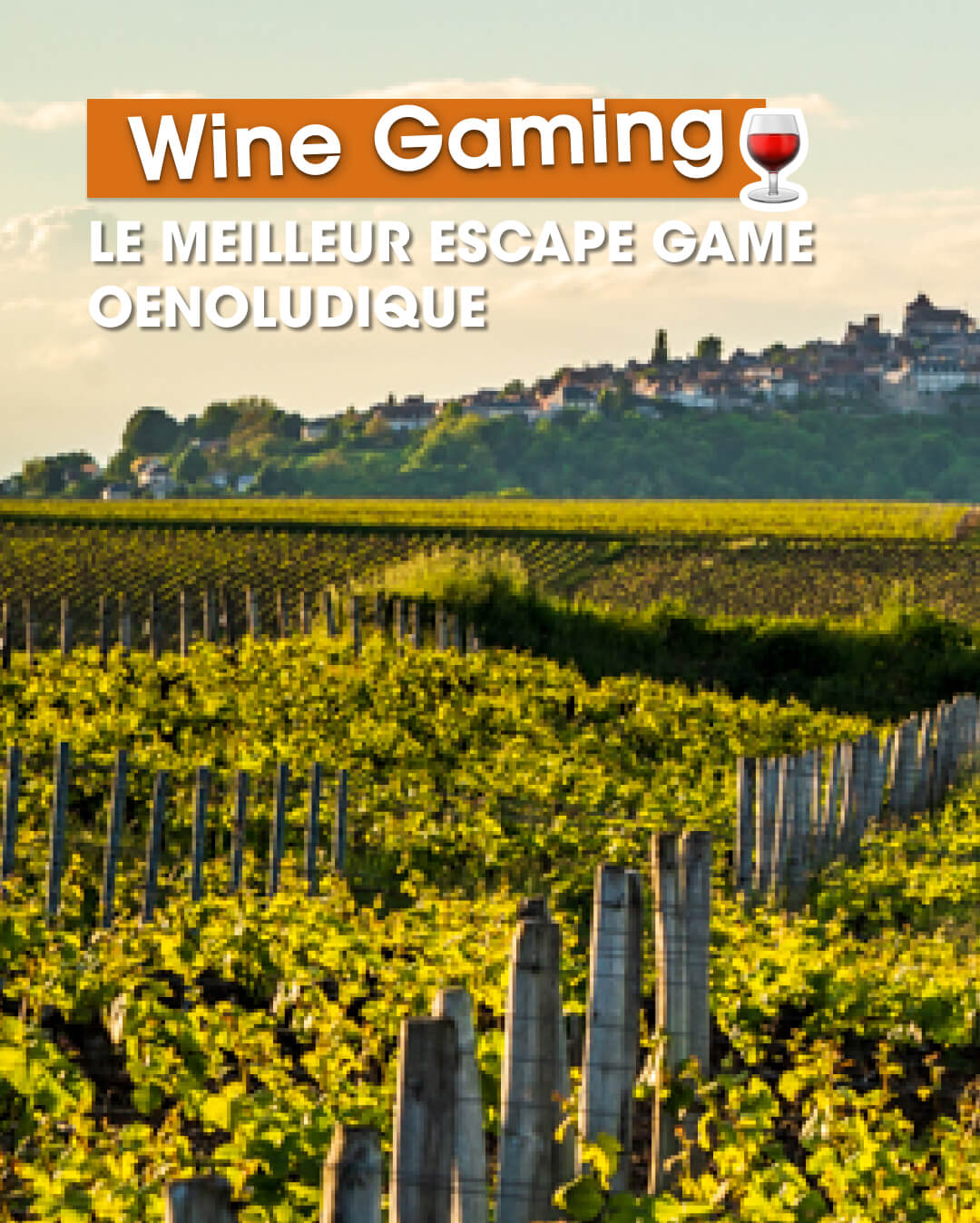Vue en triptyque du vignoble et du piton de Sancerre, partie gauche. Cliquez sur l'image pour en savoir plus sur le Wine Gaming ouvert à tous, à Sancerre, chez notre ami Raphaël, vinothécaire chez VUE sur Vignes. Venez relever le défi du meilleur escape game oenoludique de la région pour découvrir le monde de façon ludique et décomplexée.