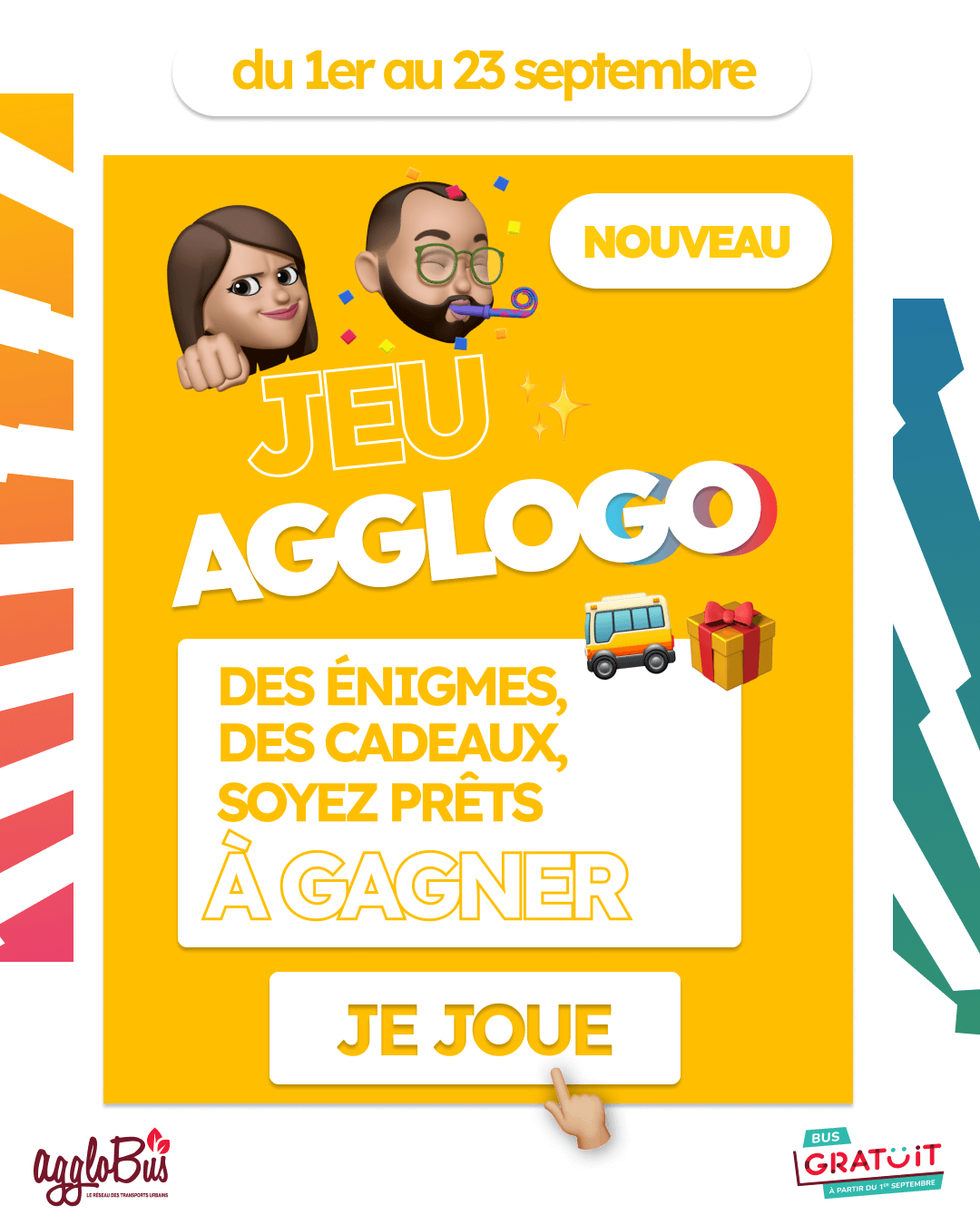 Cliquez sur l'image pour en savoir plus sur AGGLOGO, la chasse au trésor pour fêter le lancement de la gratuité du réseau de bus à Bourges et gagner des cadeaux.